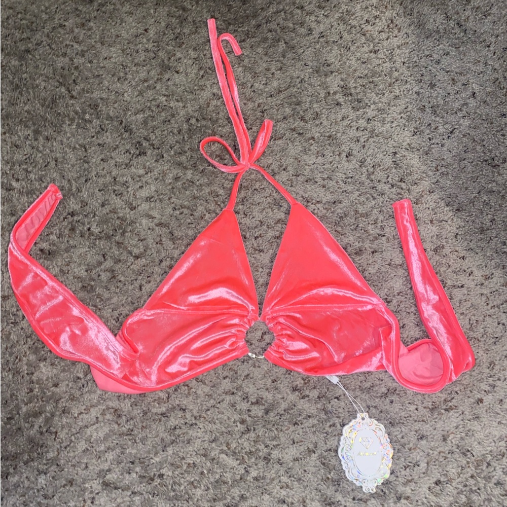Neon pink velvet halter top